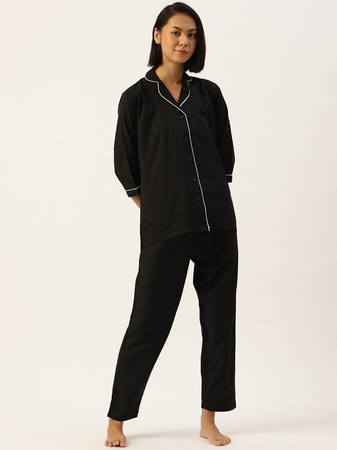 

JAINISH Women Black & White Night suit