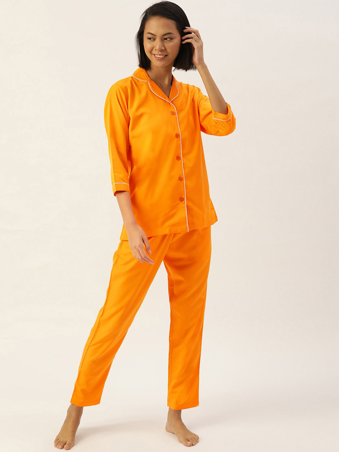 

JAINISH Women Mustard Solid Cotton Night Suit