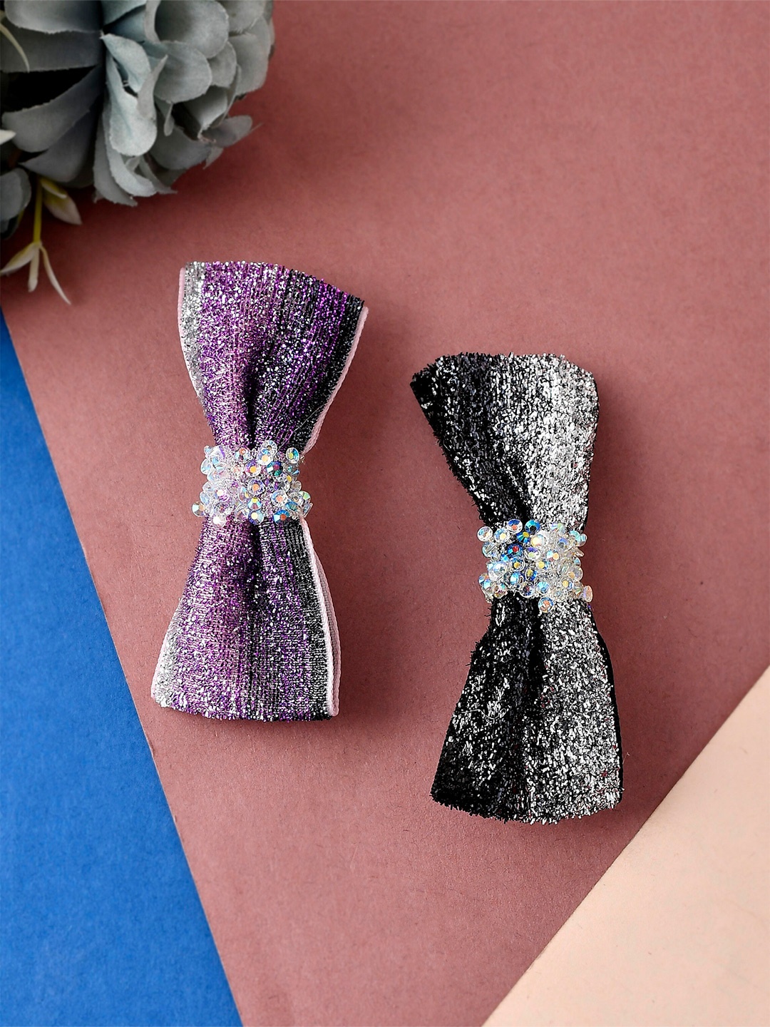 

Silvermerc Designs Women Multi Color Set Of 2 Embellished French Barrette