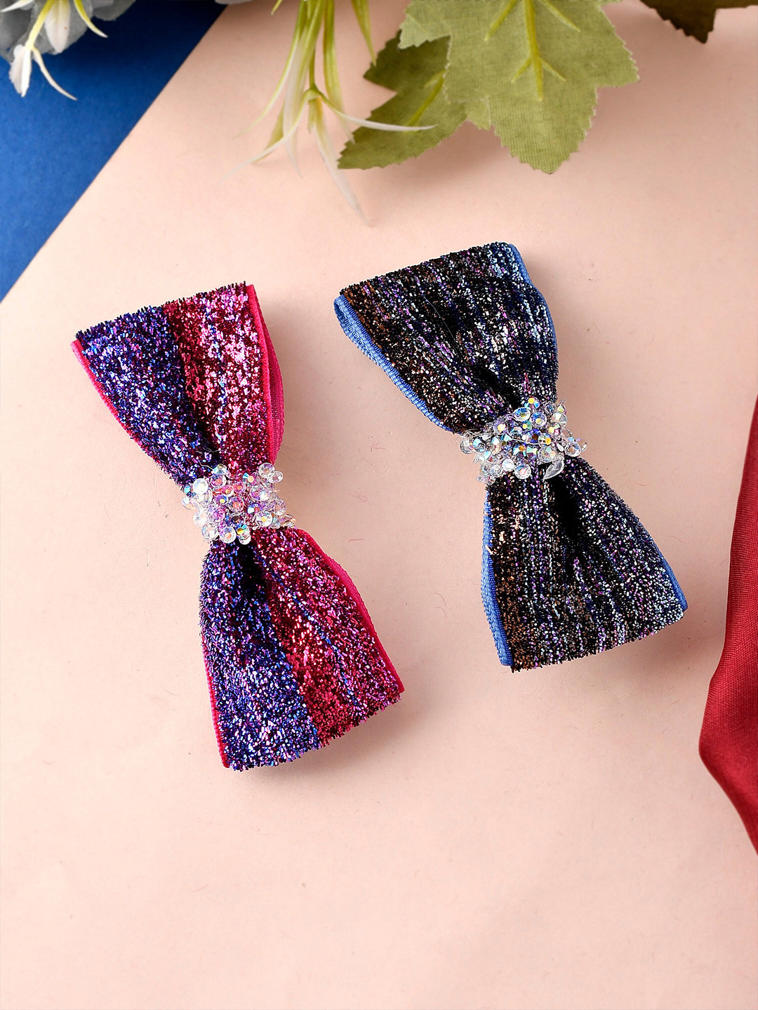 

Silvermerc Designs Women Multicoloured Set of 2 Embellished French Barrette, Multi
