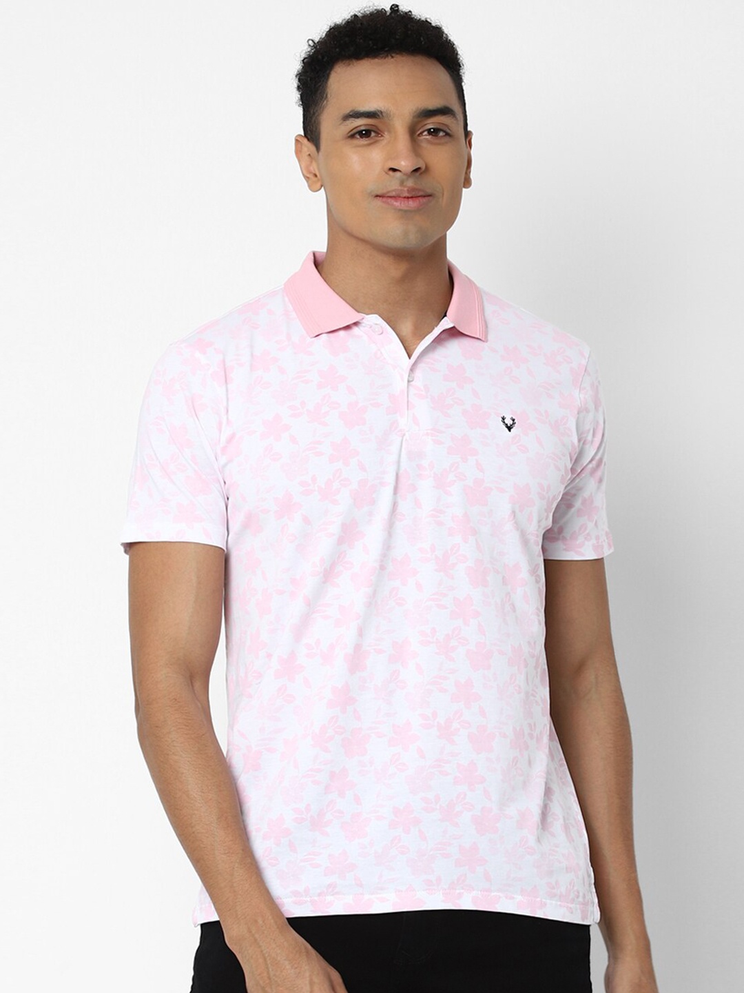 

Allen Solly Men White & Pink Floral Printed Cotton Polo Collar T-shirt