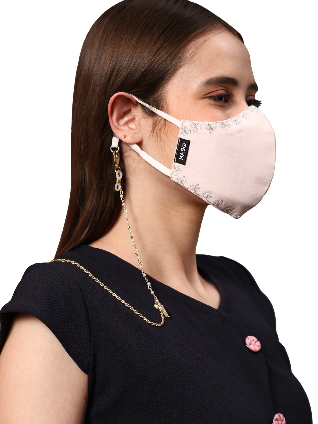 

MASQ Women Gold-Toned & White Pearls Face Mask Chain