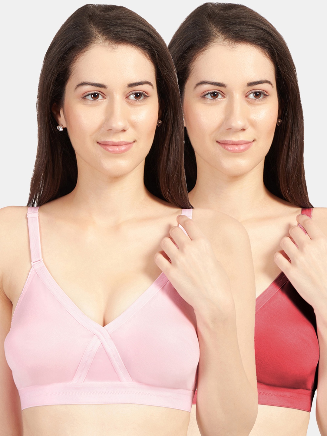 

Sonari Pack Of 2 Assorted Pure Cotton Bra britneynxpinkred32D