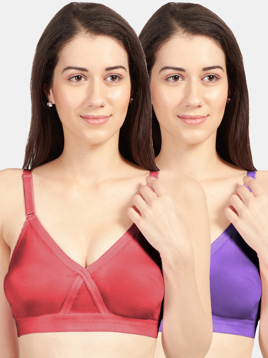 Sonari Pack Of 2 Assorted Pure Cotton Bra britneynxredviolet32D