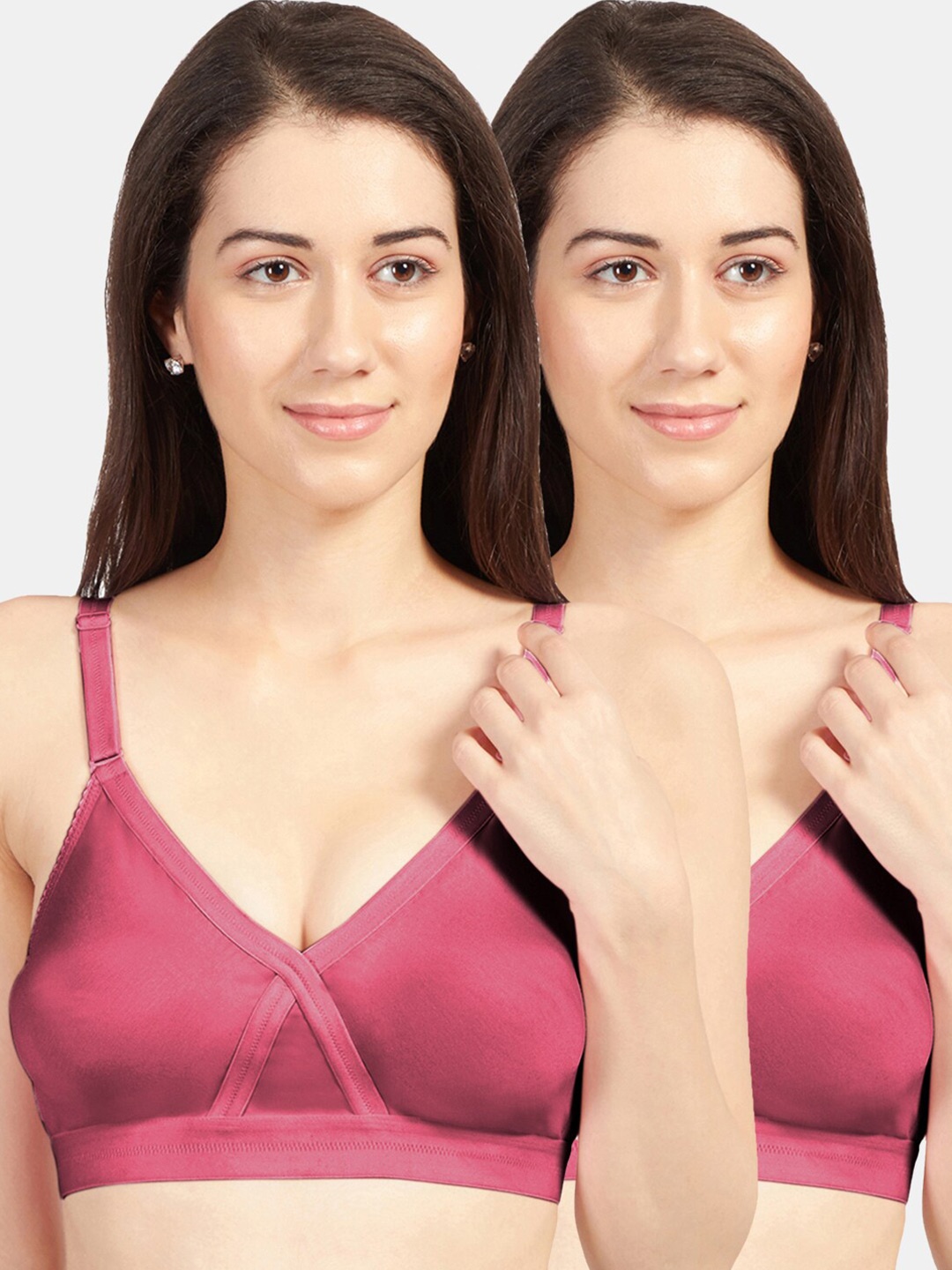 

Sonari Set Of 2 Pink Solid Non-Padded Pure Cotton Everyday Bra