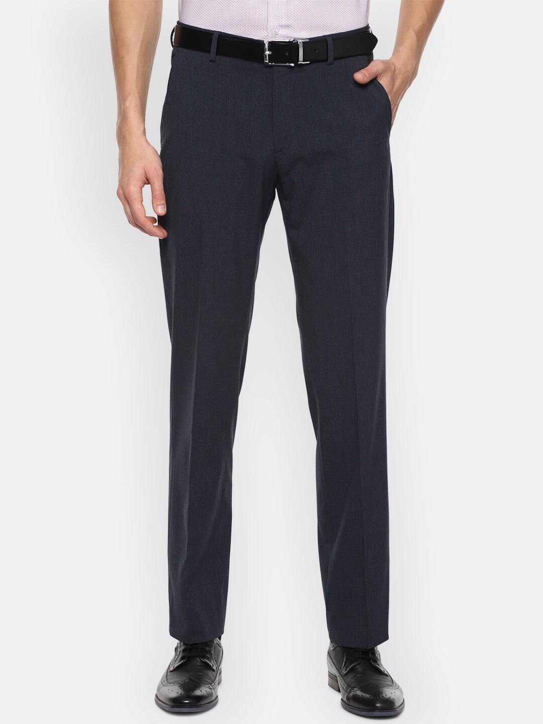 

Louis Philippe Men Navy Blue Solid Regular-Fit Formal Trousers