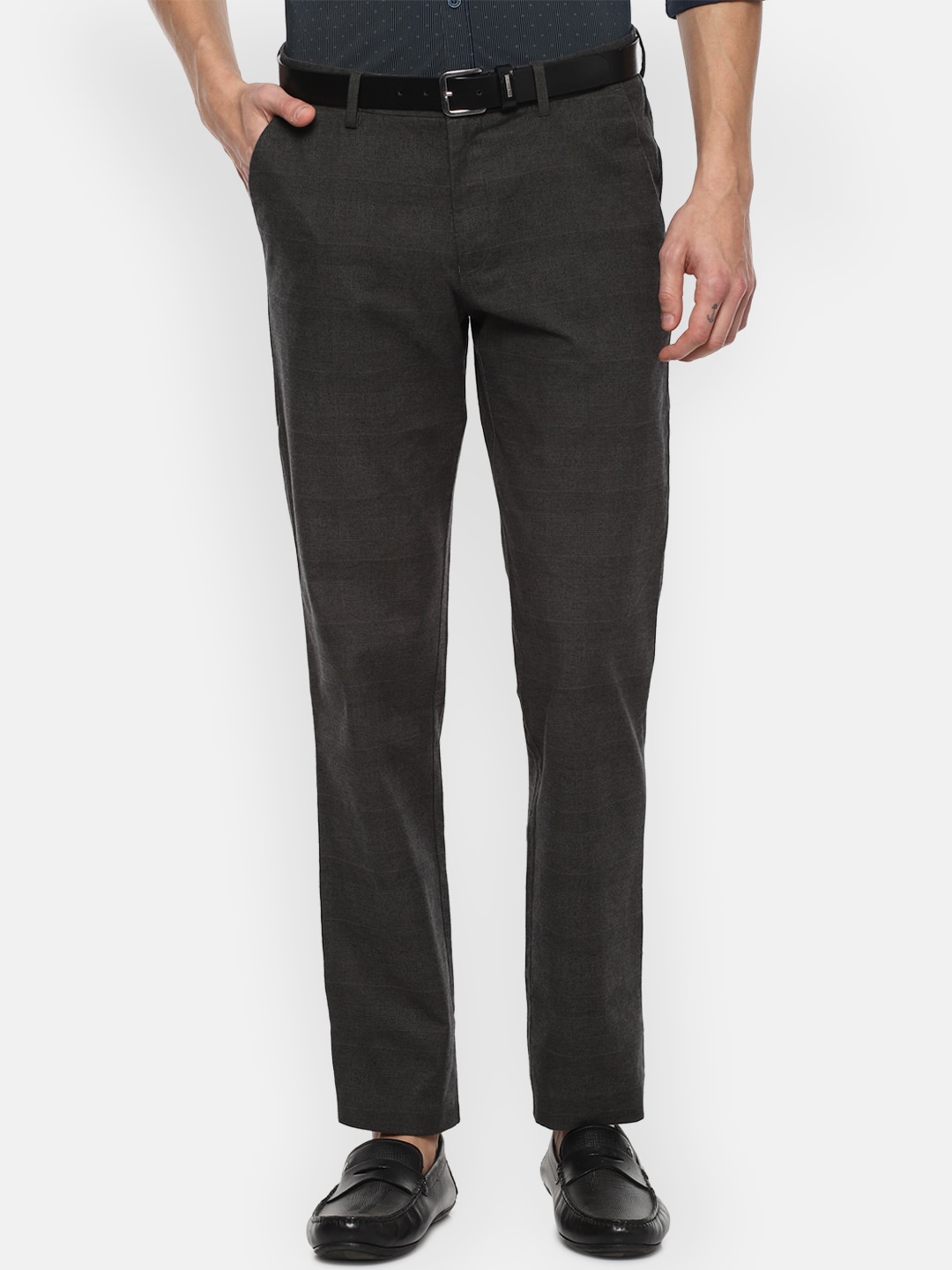 

Louis Philippe Men Black Checked Slim Fit Trousers