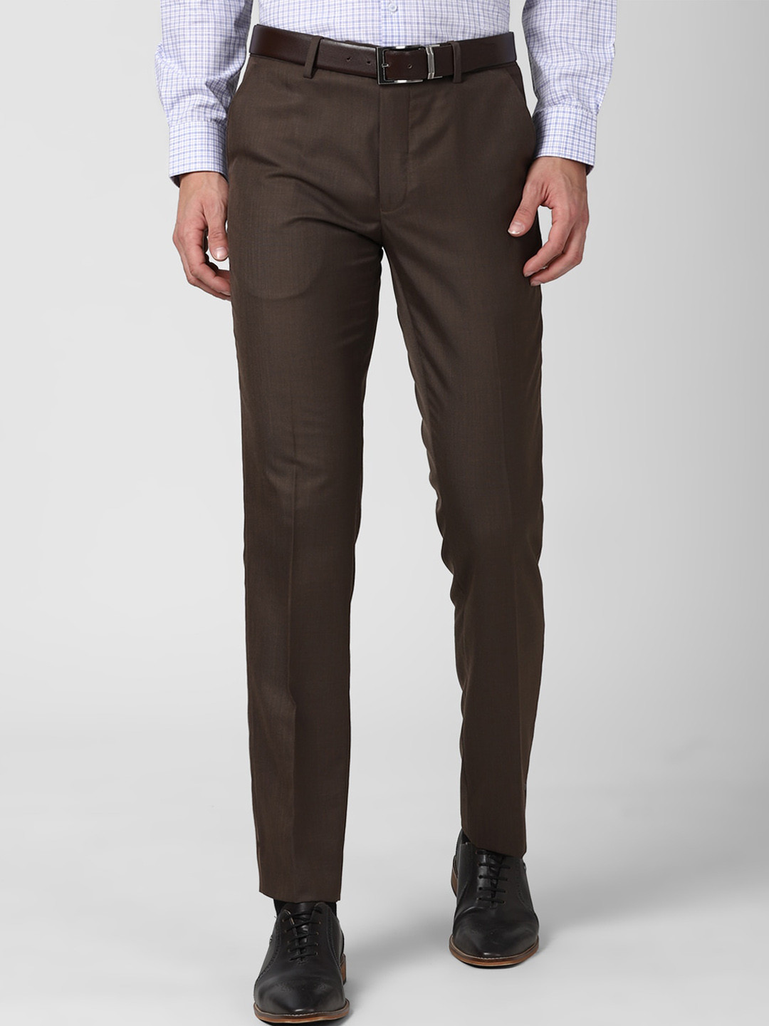 

Van Heusen Men Brown Textured Slim Fit Trousers