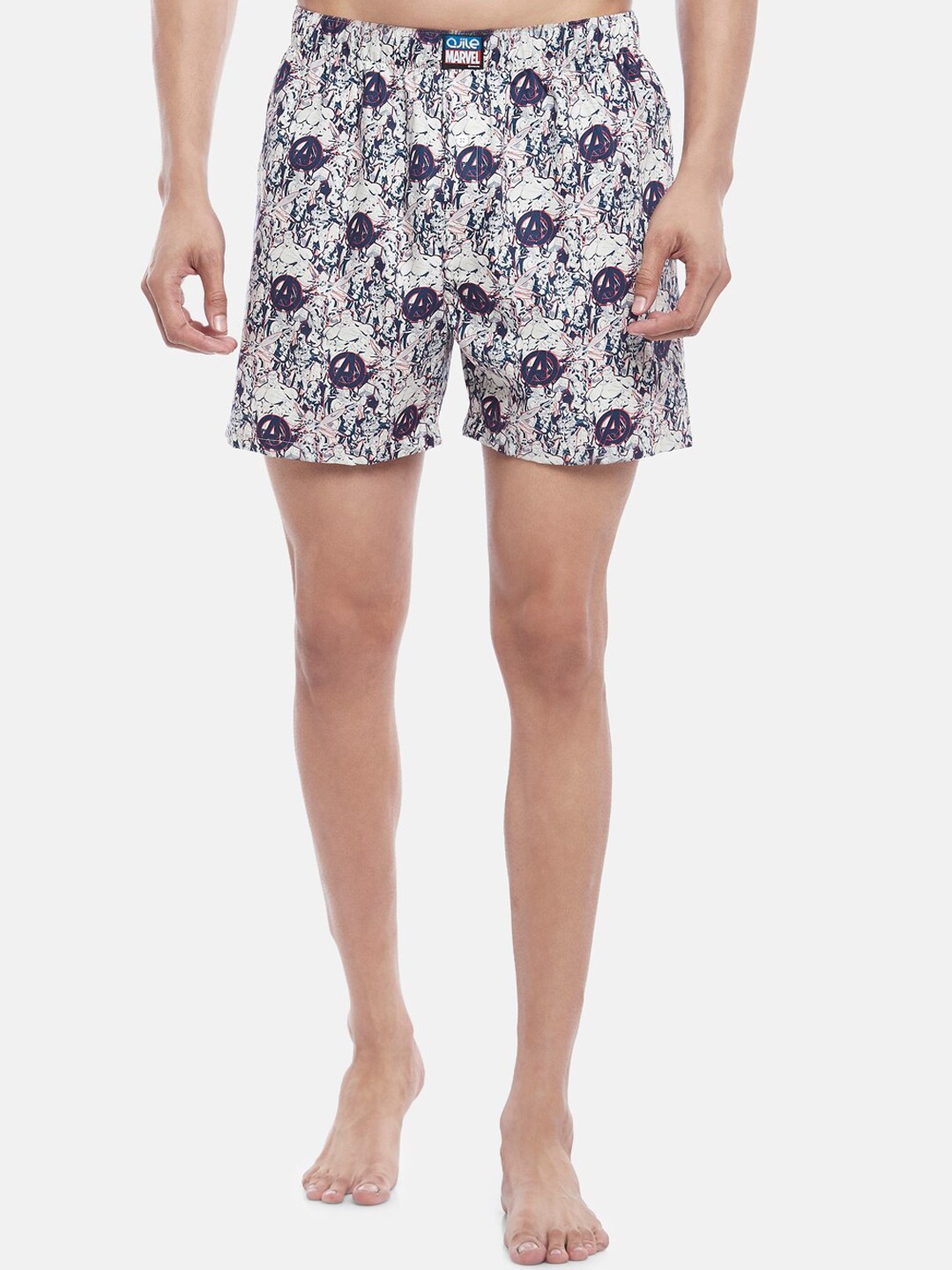 

Ajile by Pantaloons Men Navy Blue & White Printed Pure Cotton Boxers