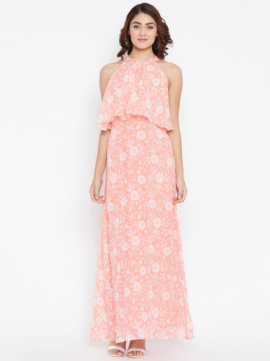 

La Zoire Pink Floral Georgette Maxi Dress