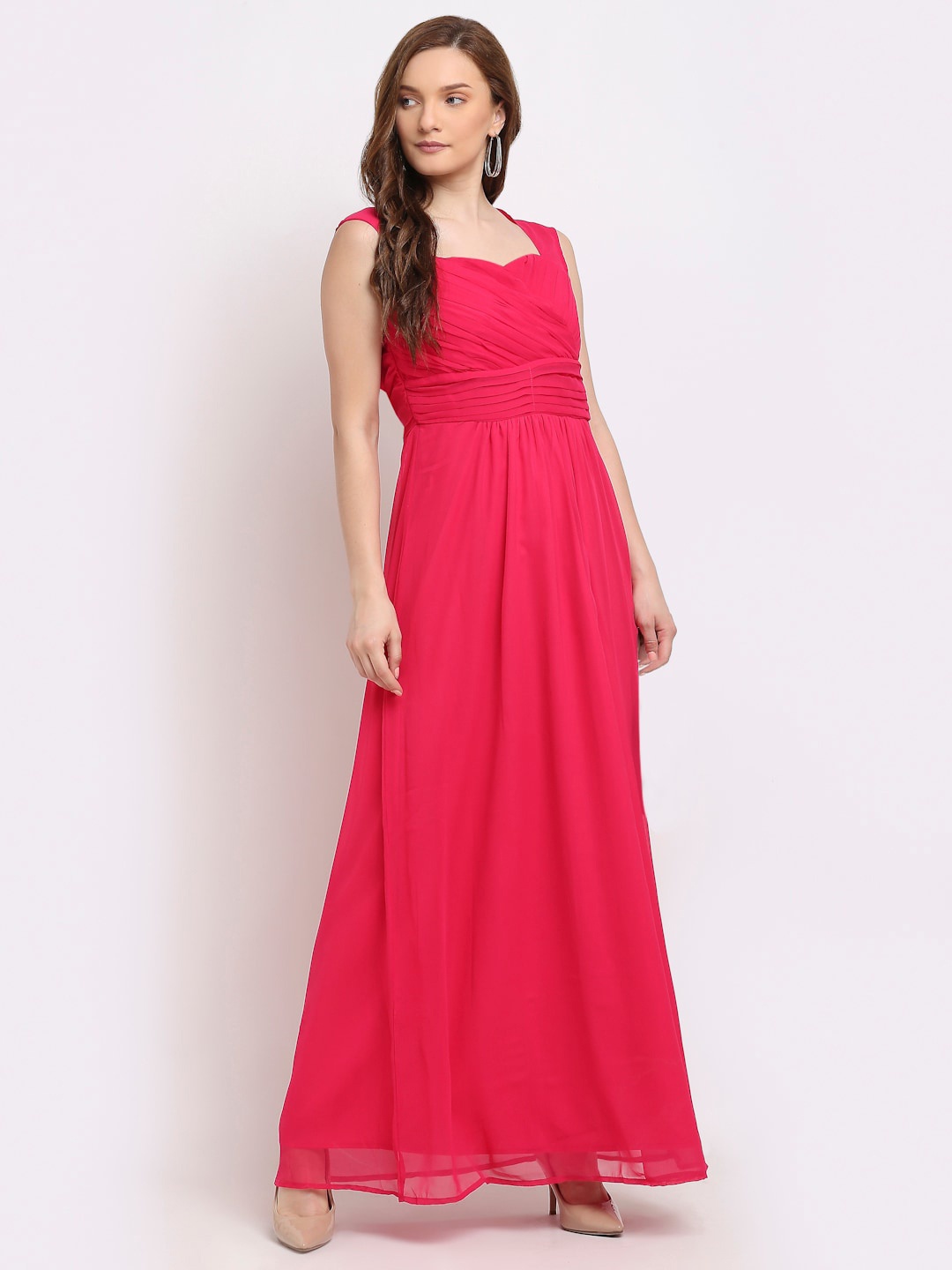 

La Zoire Pink Solid Georgette Empire Maxi Dress