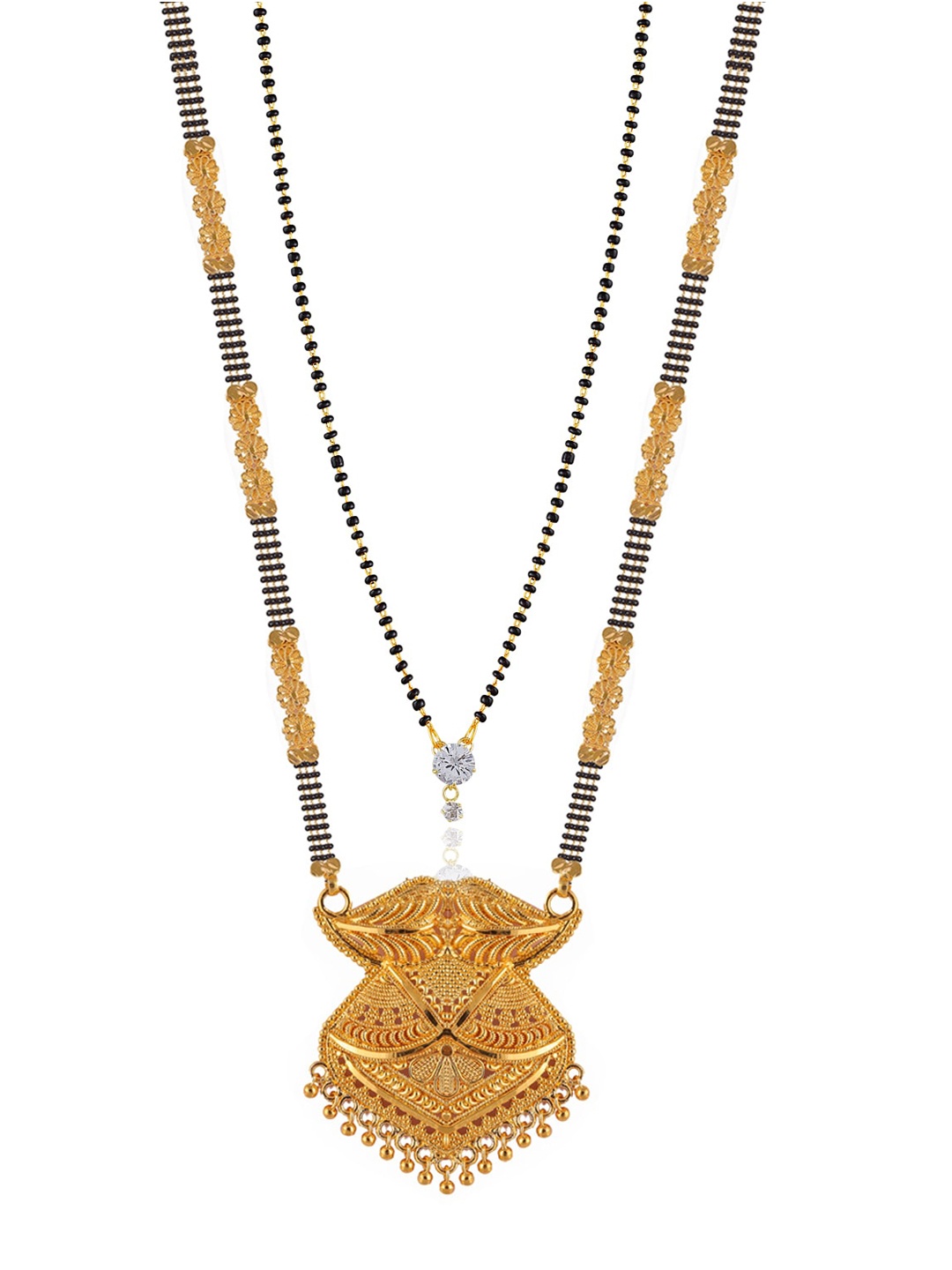 

Brandsoon Set Of 2 Gold-Plated & Black Studded & Beaded Mangalsutra