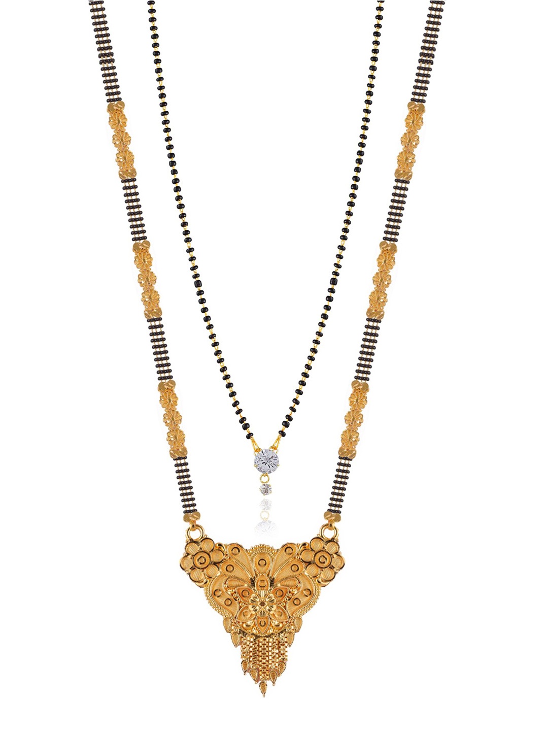 

Brandsoon Set Of 2 Black & Gold-Plated Beaded Mangalsutra