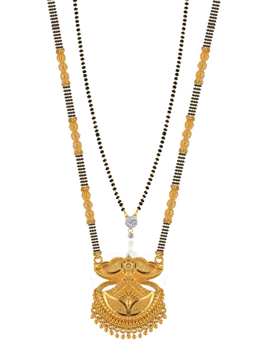 

Brandsoon Set Of 2 Gold Plated & Black Studded & Beaded Mangalsutra