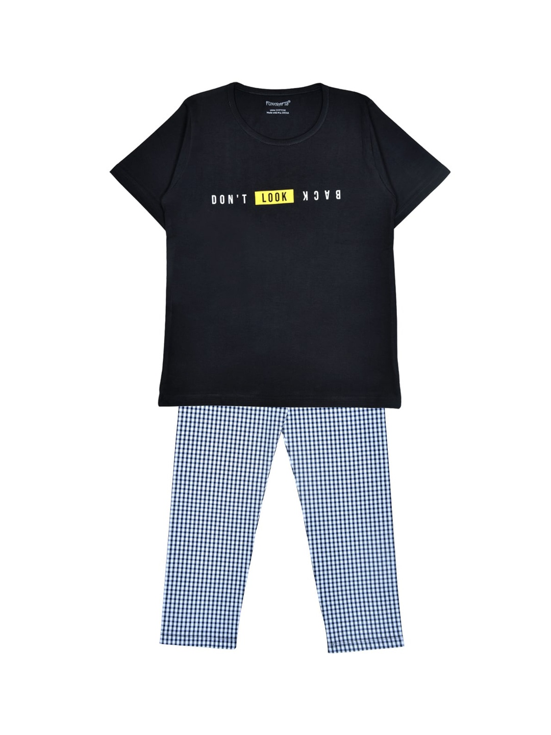 

FUNKRAFTS Kids Black & Blue Printed Pure Cotton Night suit