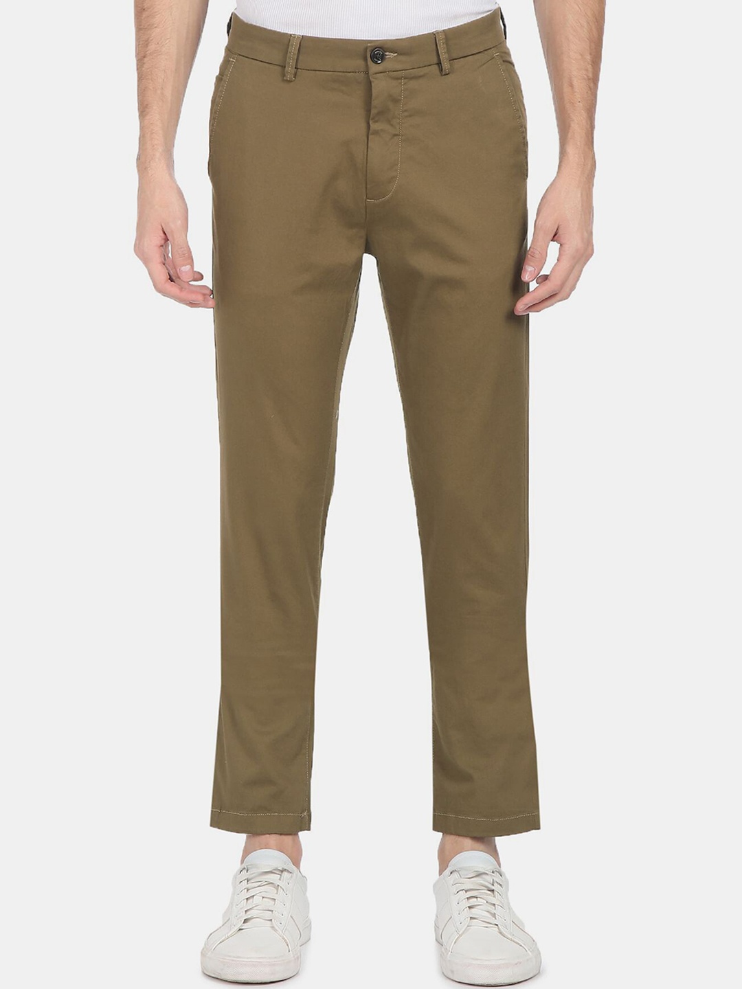 

Arrow Men Olive Brown Low-Rise Skinny Fit Trousers