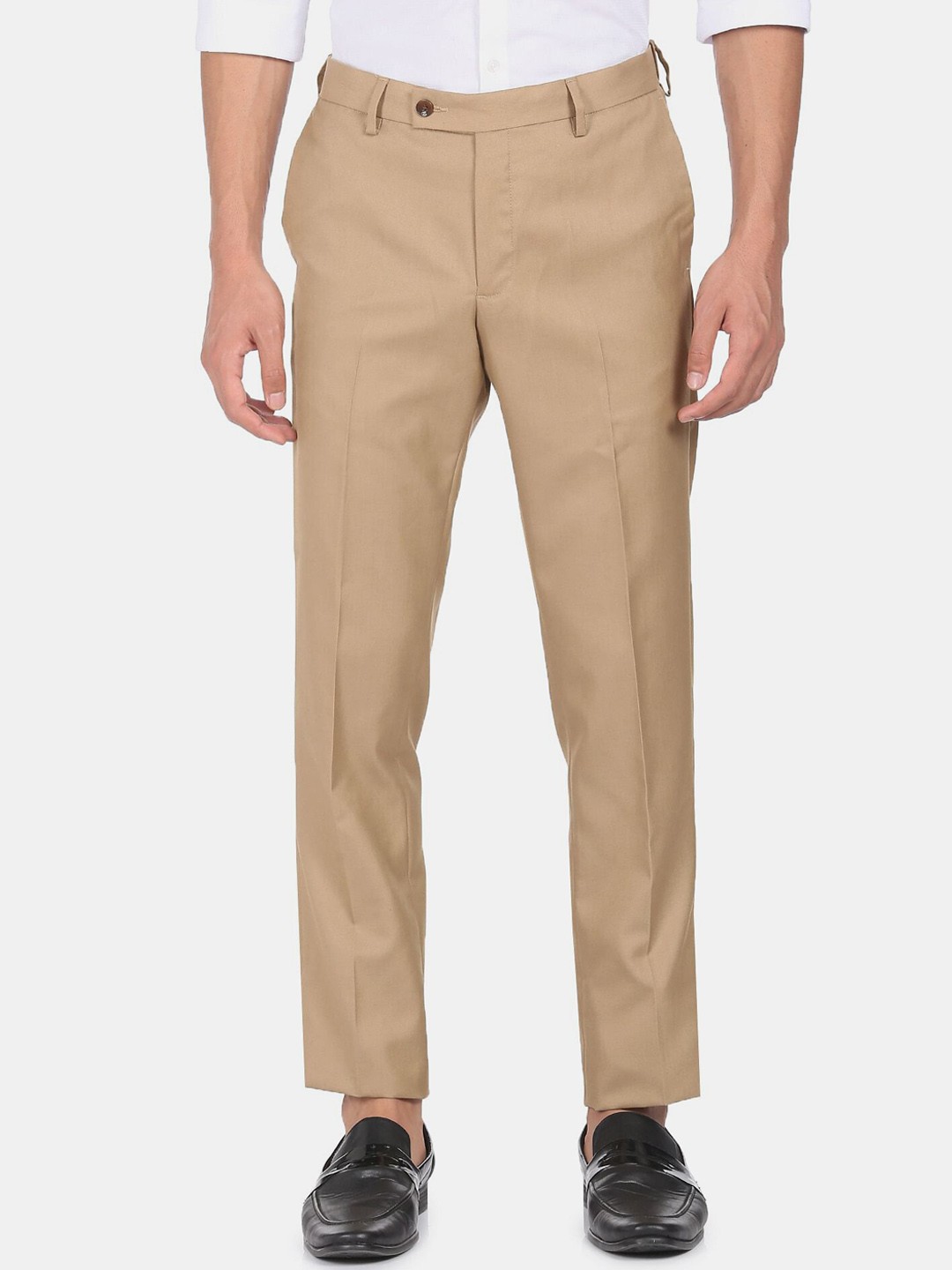 

Arrow Men Khaki Solid Regular Fit Formal Trousers