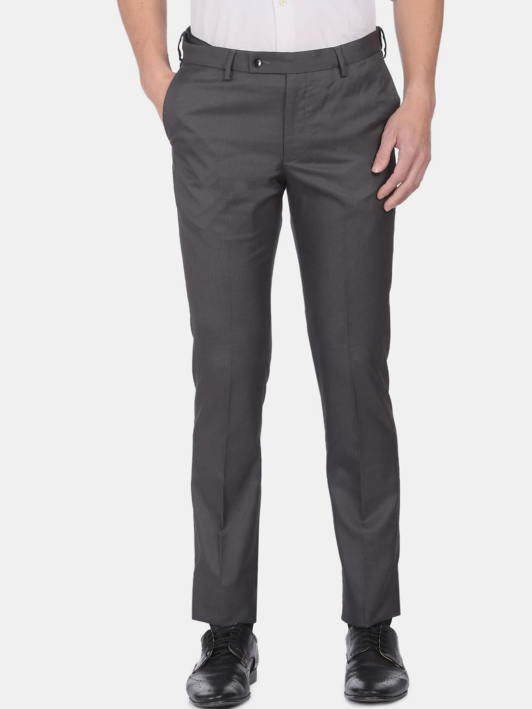 

Arrow Men Grey Solid Mid-Rise Regular-Fit Formal Trousers