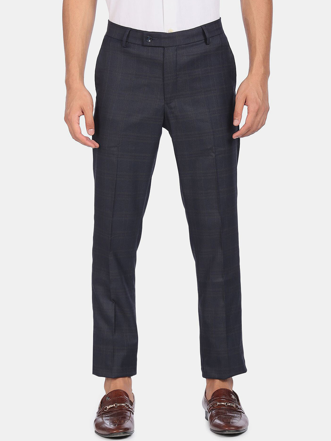

Arrow Men Charcoal Checked Regular Fit Formal Trousers