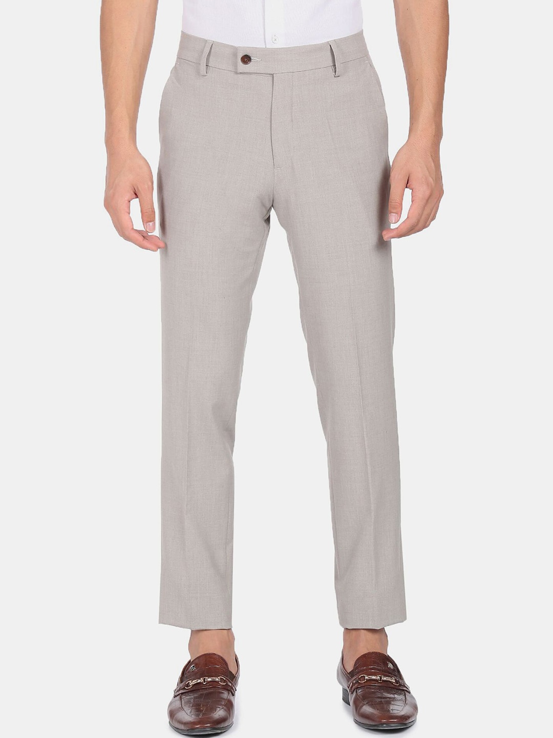 

Arrow Men Grey Solid Regular Fit Formal Trousers