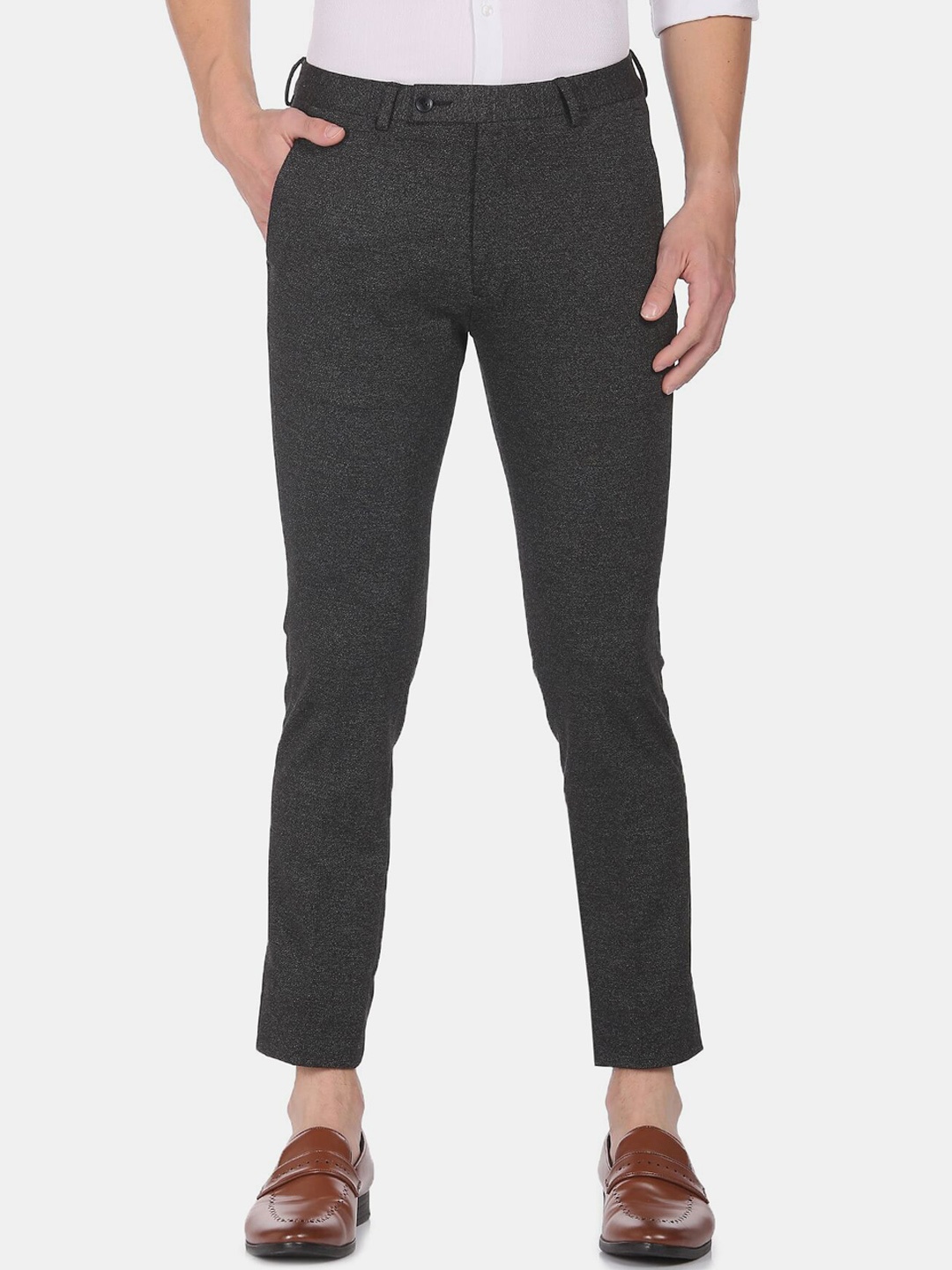 

Arrow Men Black Textured Regular Fit Trousers