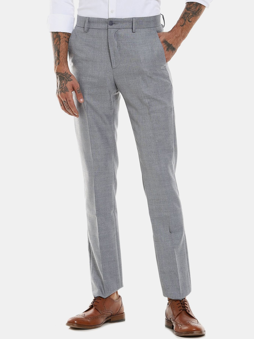 

Excalibur Men Grey Textured Formal Trousers