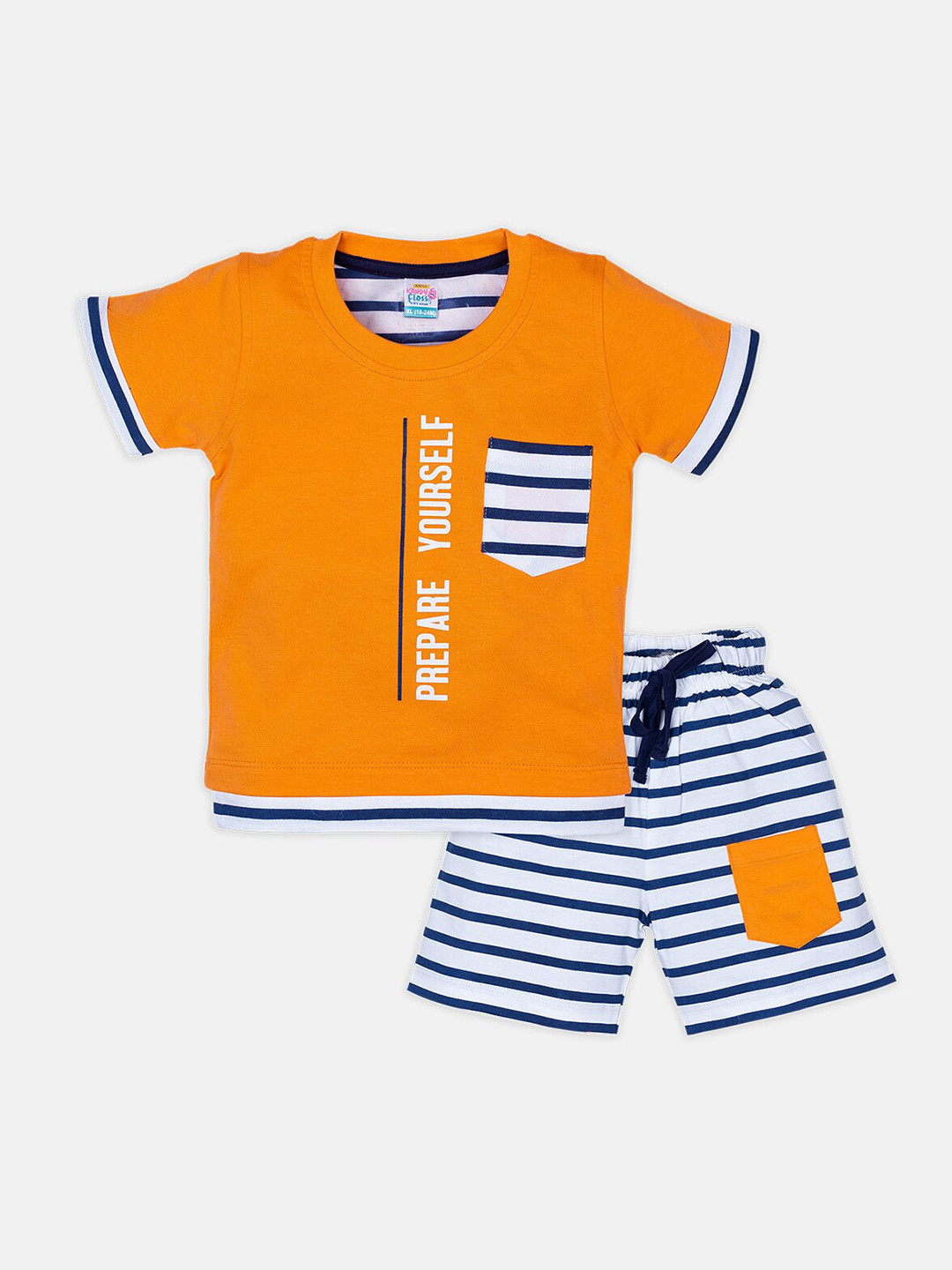 

AMUL Kandyfloss Boys Orange & White Printed T-shirt with Shorts