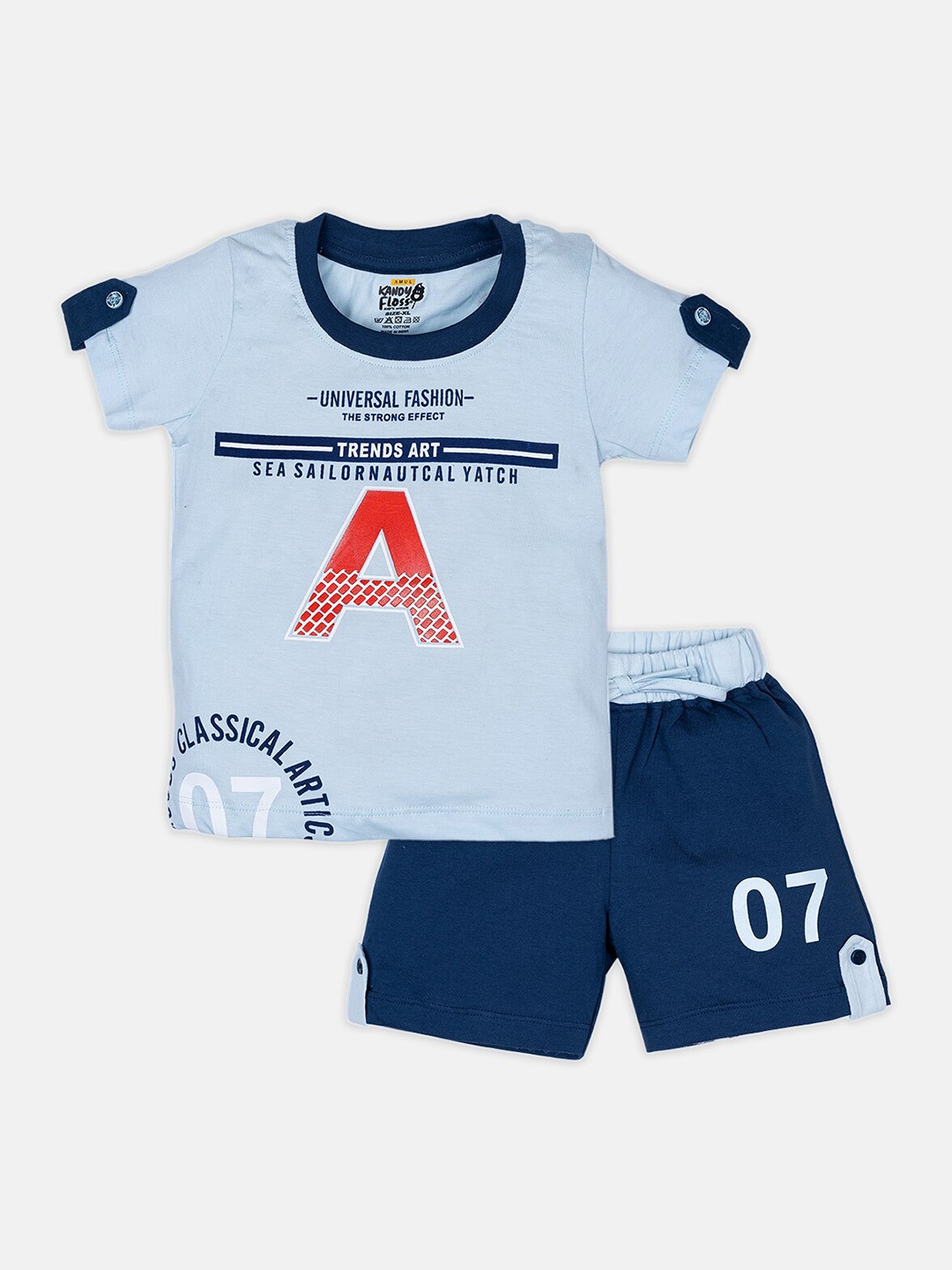 

AMUL Kandyfloss Boys Navy Blue & Blue Printed T-shirt with Shorts