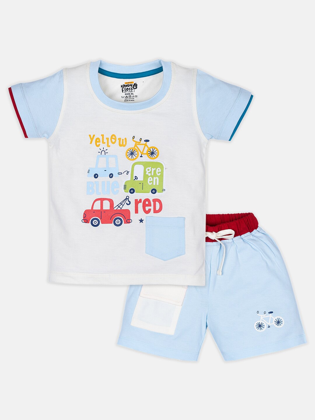 

AMUL Kandyfloss Boys Blue & White Printed Pure Cotton T-shirt with Shorts