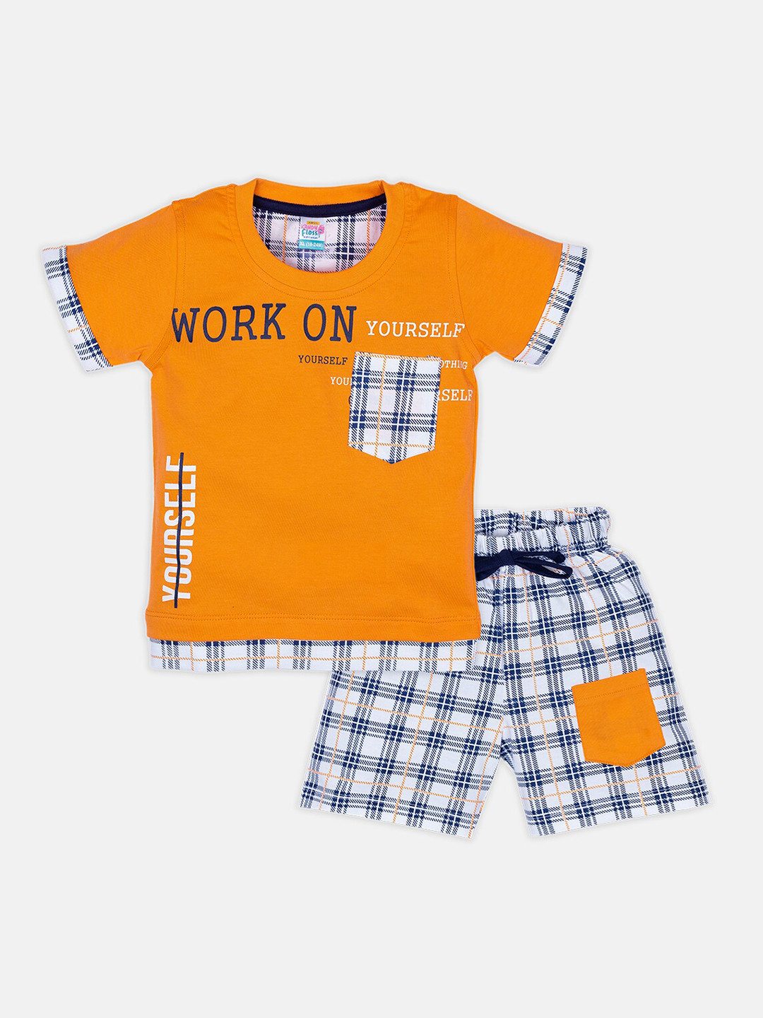 

AMUL Kandyfloss Boys Yellow & Grey Printed Pure Cotton T-Shirt with Shorts