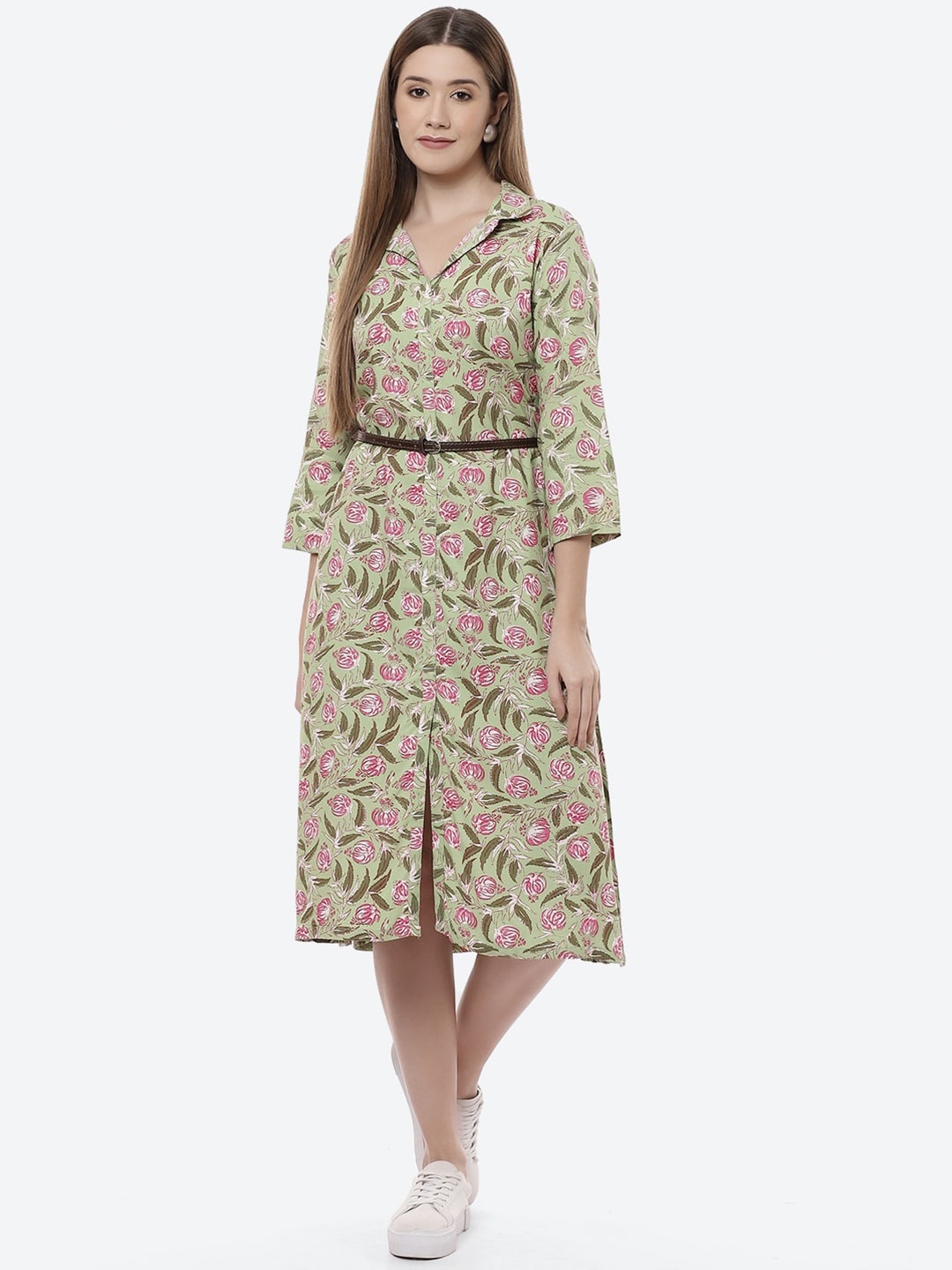 

Rangriti Green Floral A-Line Midi Dress