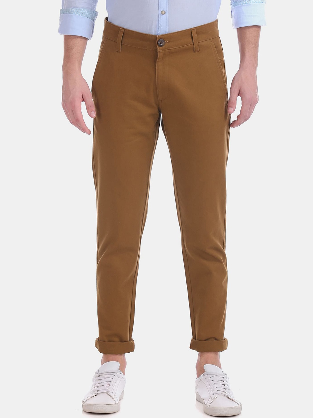 

Ruggers Men Brown Slim Fit Pure Cotton Chinos Trousers