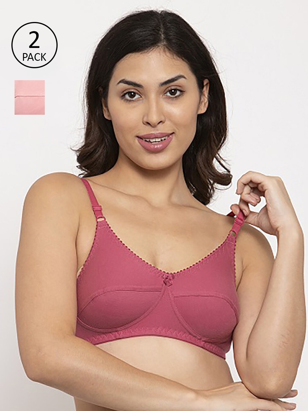 

Innocence Pink & Red Solid Pack of 2 Non-Wired Non-Padded Everyday Bra