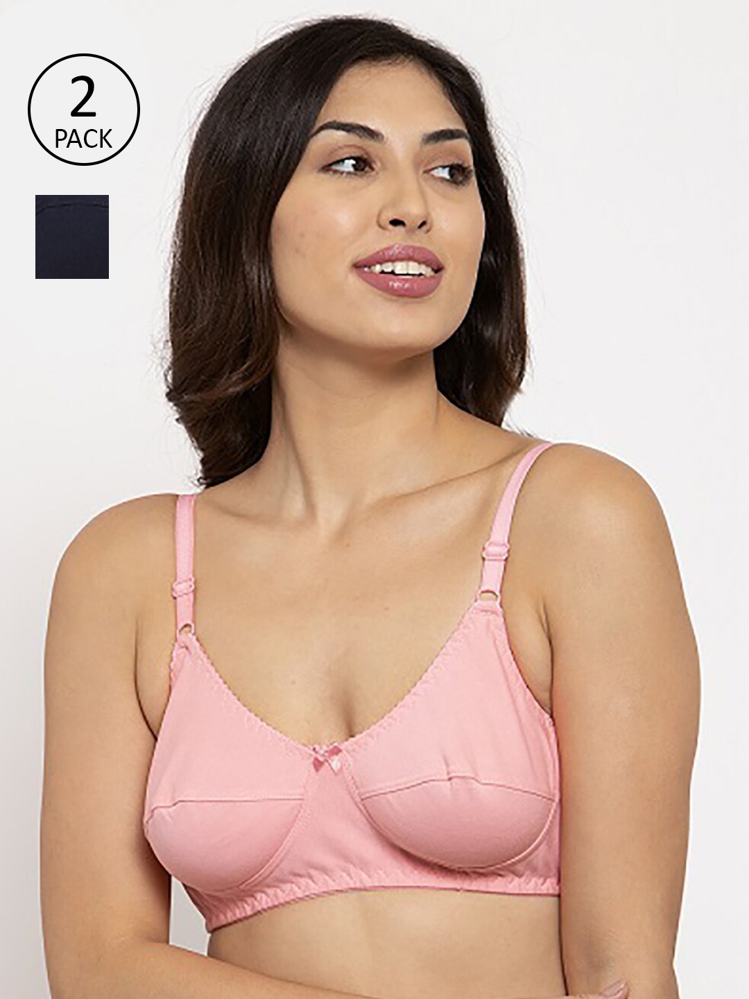 

Innocence Pack of 2 Pink & Black Cotton Bra BBAPLIN90463_28B