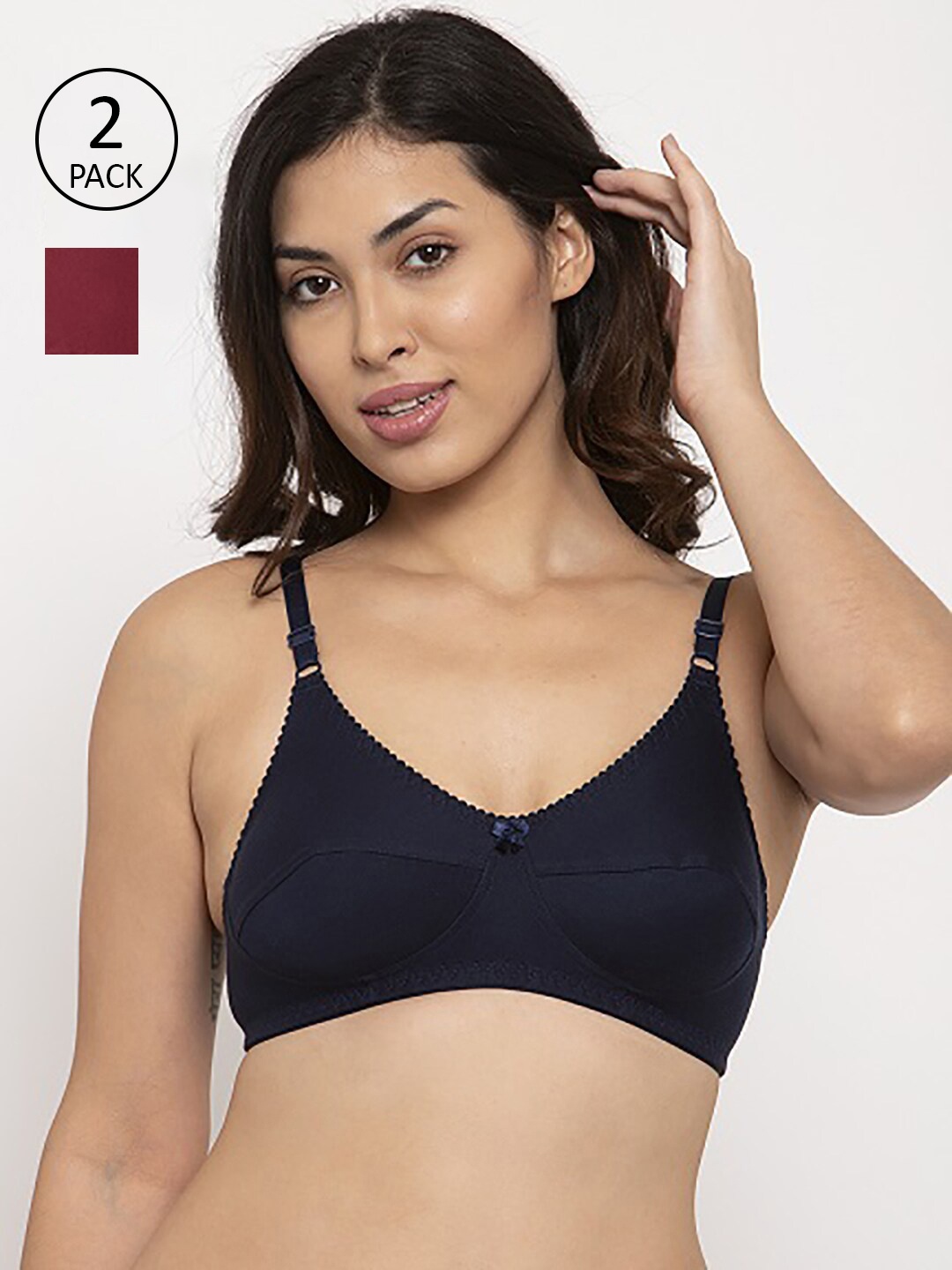 

Innocence Maroon & Black Solid Pack of 2 Non-Wired Non-Padded Everyday Bra