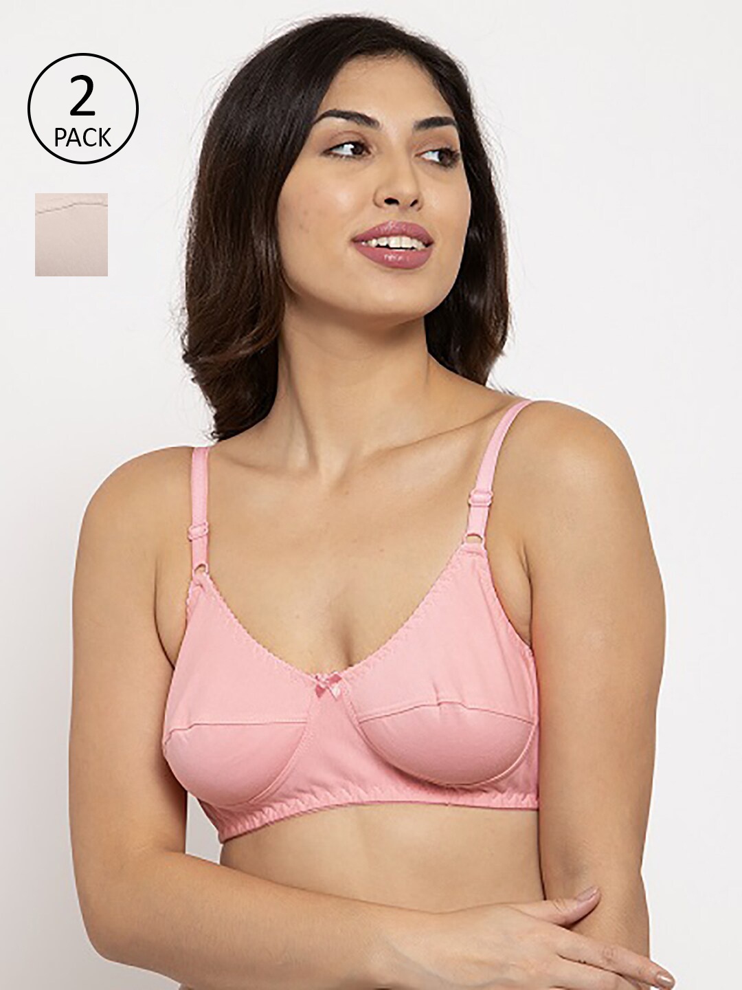 

Innocence Beige & Pink Set Of 2 Solid Non-Padded Everyday Bra