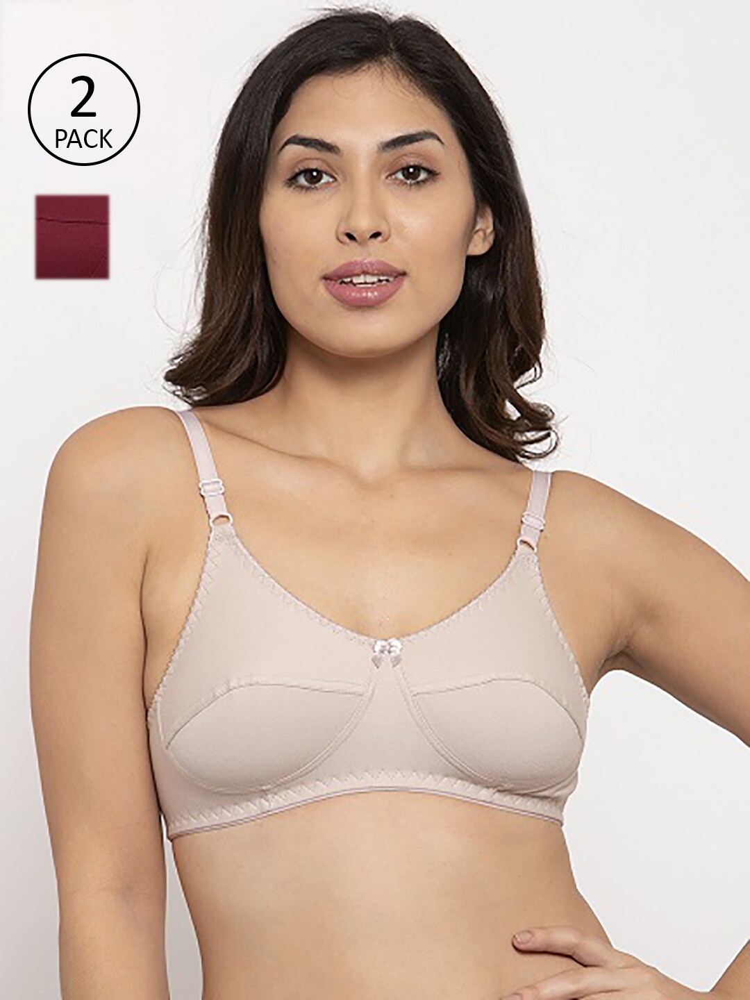 

Innocence Beige & Maroon Set Of 2 Non Padded Non Wired Regular Bra
