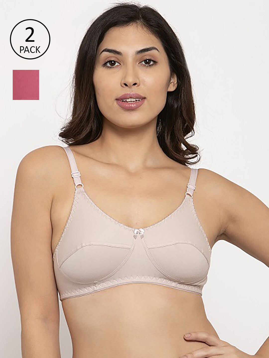 

Innocence Beige & Pink Solid Pack of 2 Non-Wired Non-Padded Everyday Bra