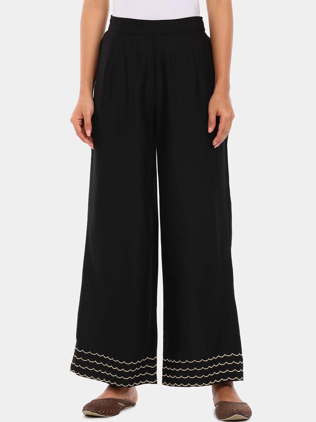 

Karigari Women Black Embroidered Parallel Trousers