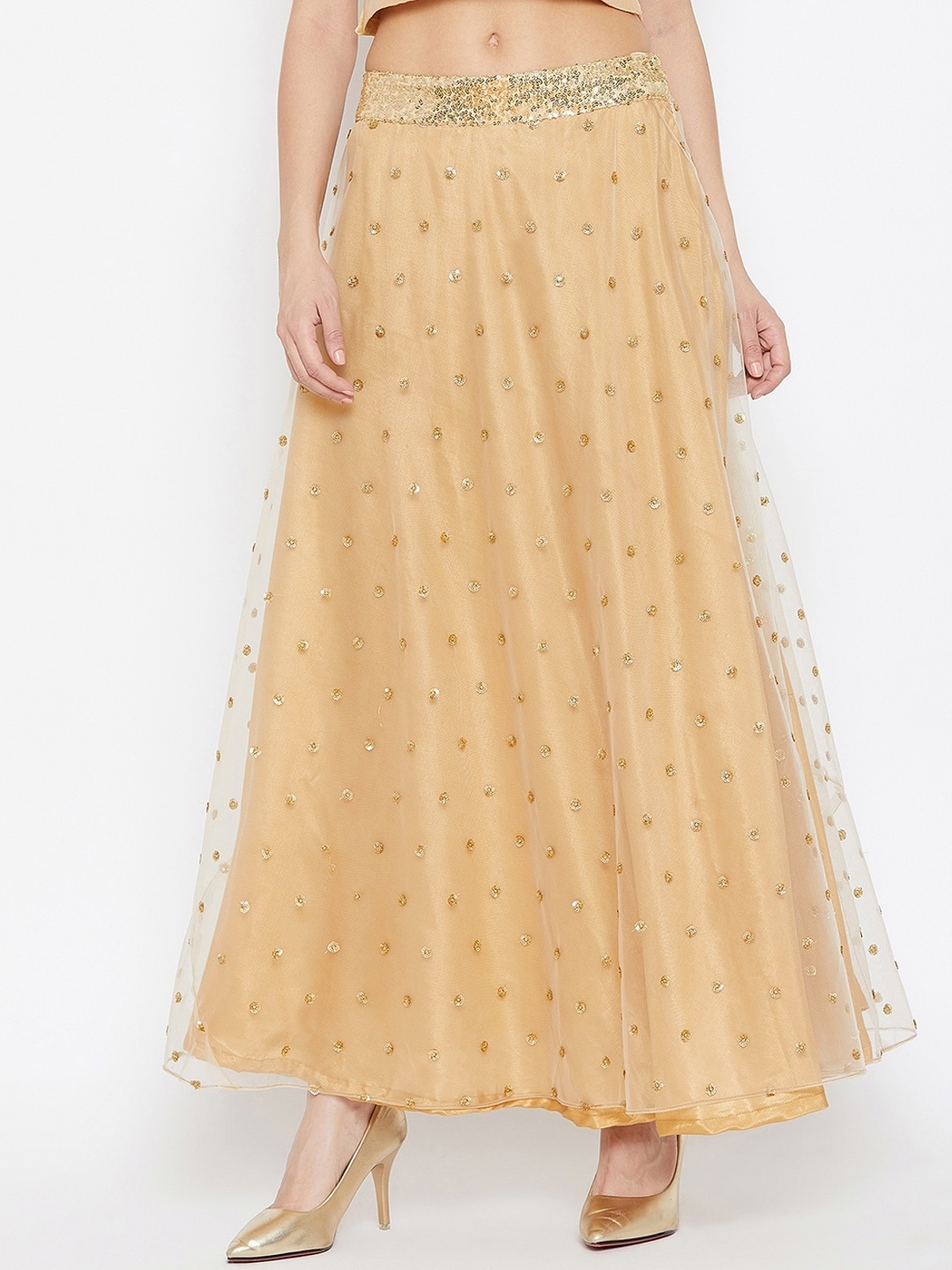 

studio rasa Women Beige Sequinned Embellished Flared Maxi Skirt