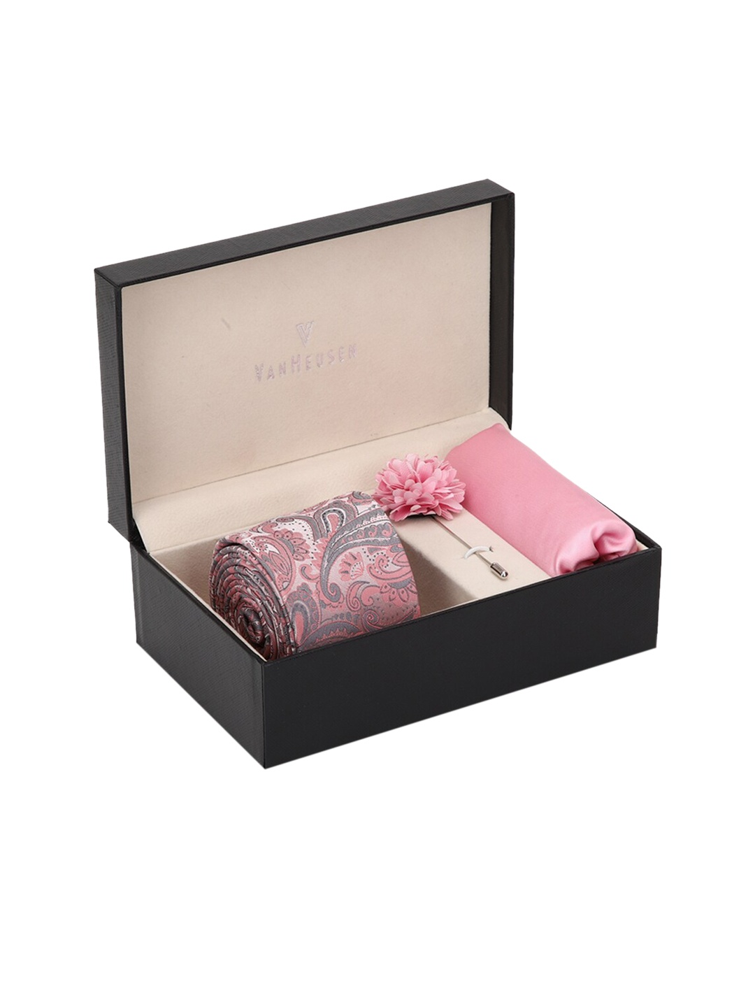 

Van Heusen Men Pink Tie Pocket Square And Lapel Pin Formal Accessory Gift Set