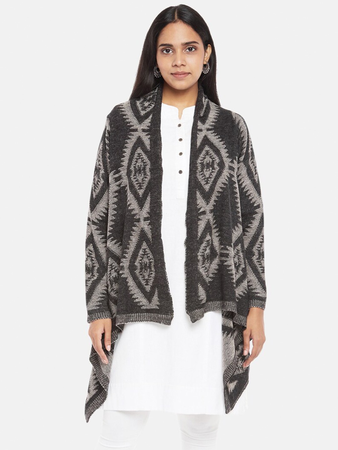 

AKKRITI BY PANTALOONS Women Grey Fusion Shrug