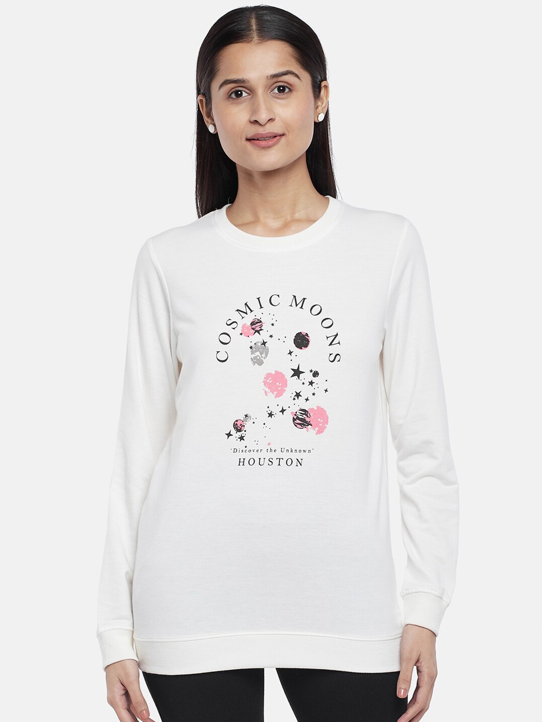 

People Women White Printed Sweatshirt