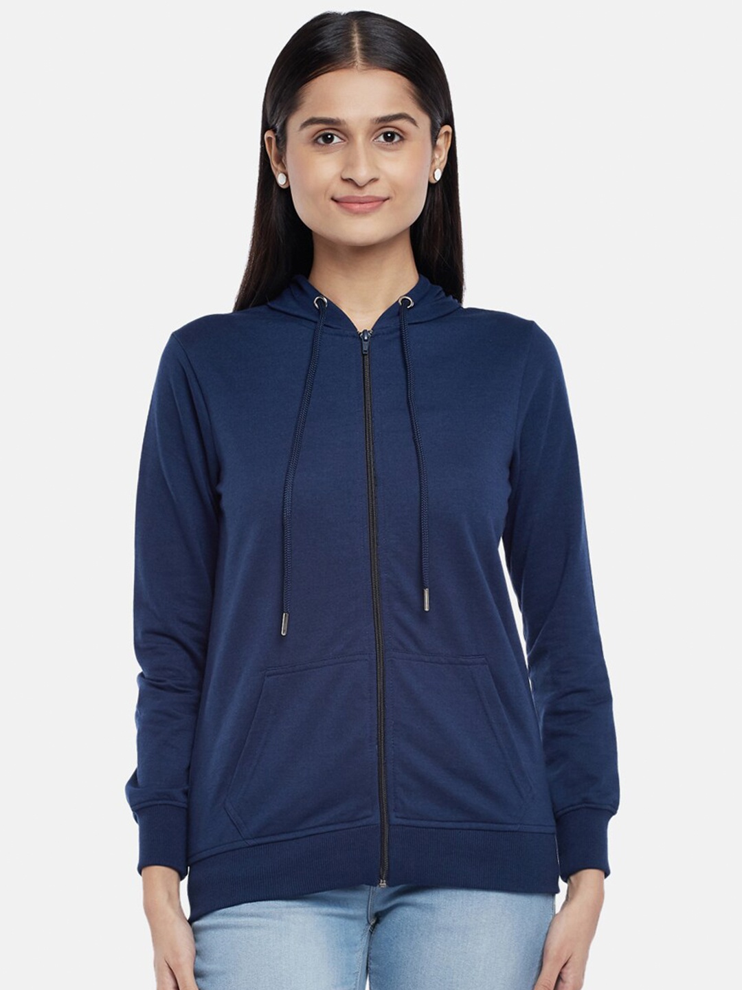 

People Women Navy Blue Hooded Sweatshirt