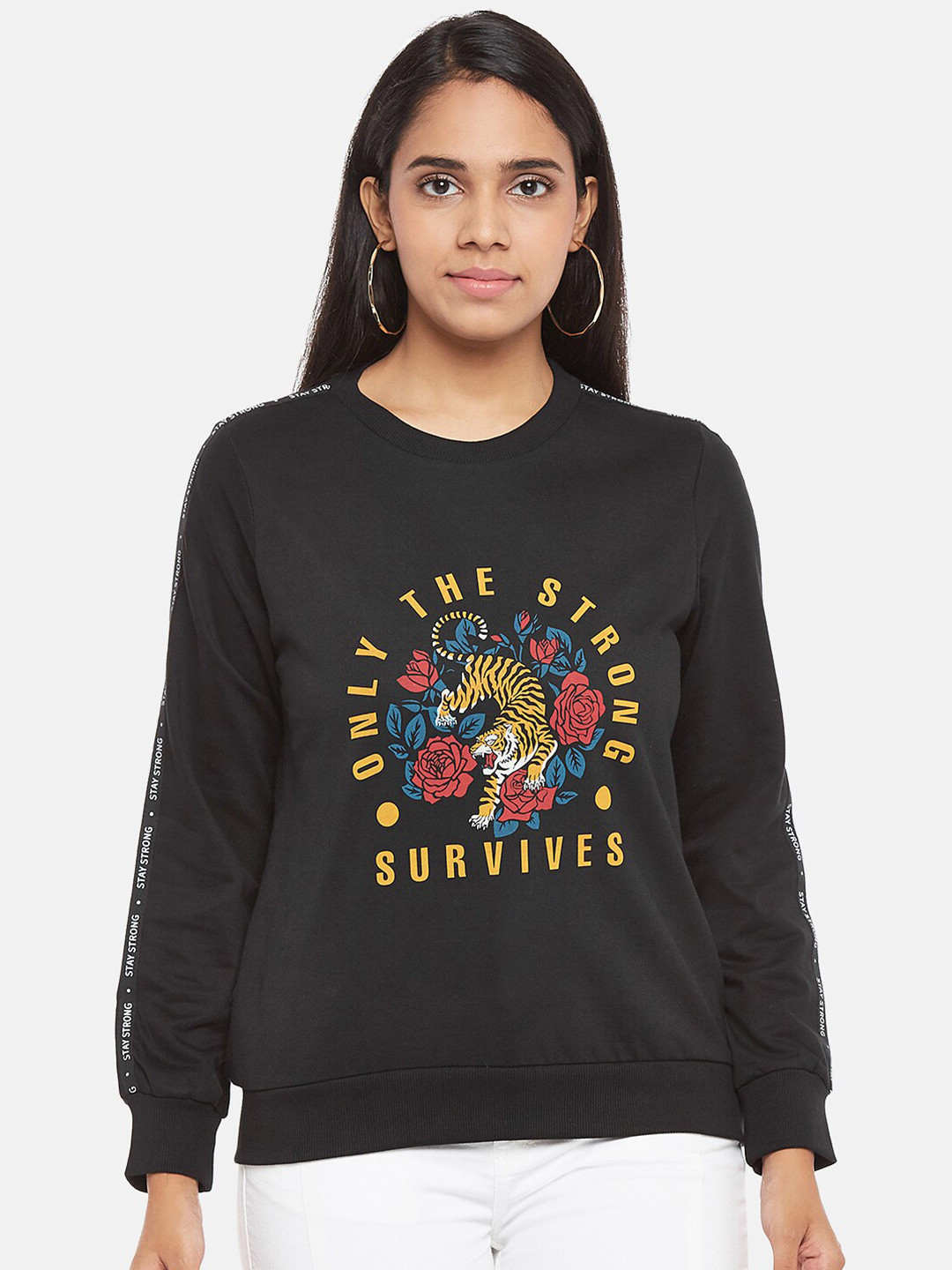 

People Women Black Printed Sweatshirt