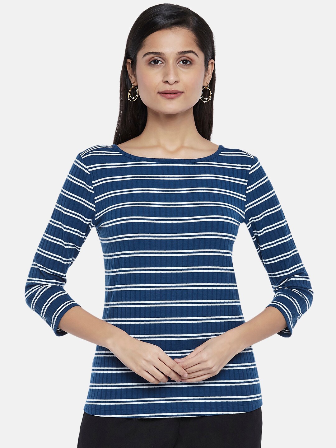 

Annabelle by Pantaloons Navy Blue & White Striped Top