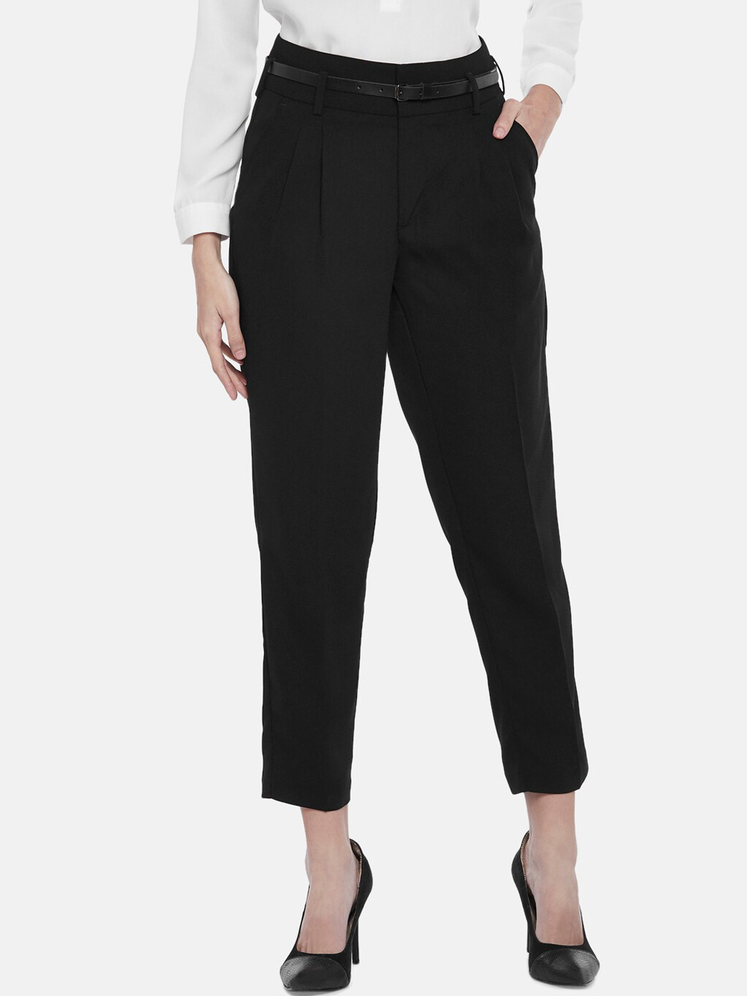 

Annabelle by Pantaloons Women Black Tapered Fit Formal Trousers