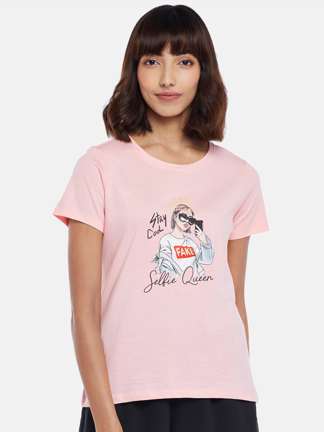 

Honey by Pantaloons Women Pink Printed T-shirt