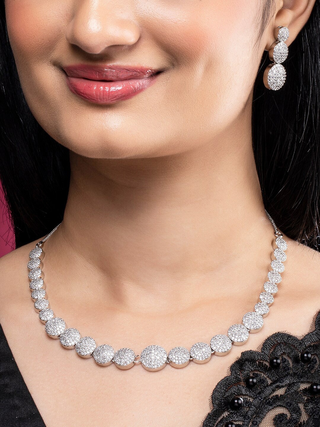 

Rubans Silver-Plated CZ Stone-Studded Jewellery Set