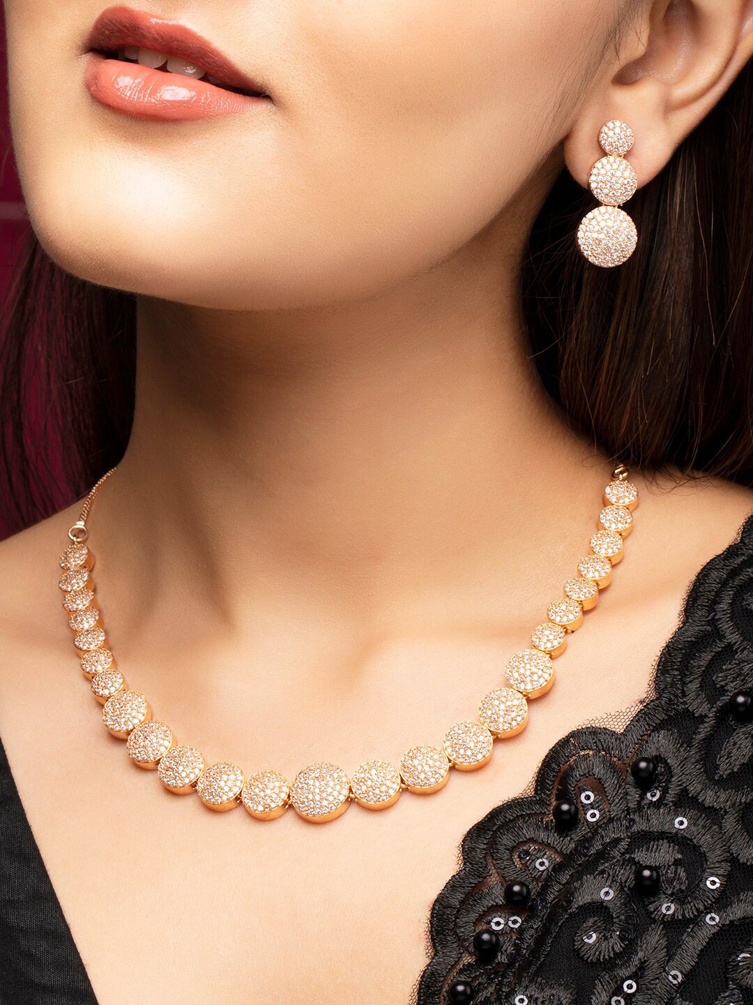 

Rubans Gold-Plated & White Stone Studded Jewellery Set